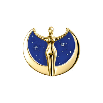 Oberon Zell Astra Star Goddess Solid Yellow Gold Brooch Pin with Enamel GBC150